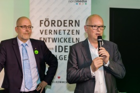 Kai Stührenberg (Wirtschaftsförderung Bremen) und Thomas Schäffer (nordmedia)