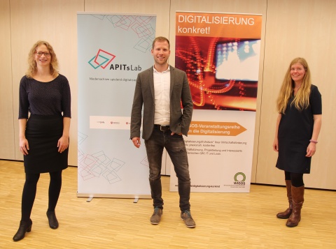 Anna Weisenberger (APITs Lab), Christian Streuter (Drehteam GmbH) und Andrea Frosch (WIGOS)
