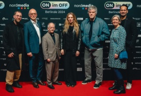 STERBEN-Filmteam mit Thomas Schäffer, Dr. Jörg Mielke und Petra Schleuning (v.l.): Jan Krüger, Thomas Schäffer, Dr. Jörg Mielke, Lilith Stangenberg, Matthias Glasner, Petra Schleuning, Ulf Israel © nordmedia