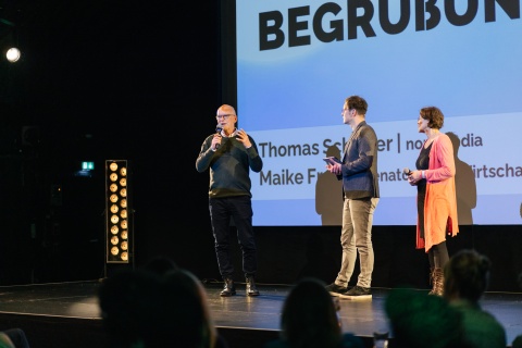 Begrüßung durch nordmedia Geschäftsführer Thomas Schäffer und Staatsrätin für Wirtschaft Maike Frese
