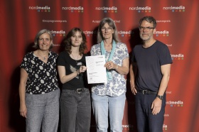 nordmedia Kinoprogrammpreis 2024 im CITY 46/ Kommunalkino Bremen: Kino im Künstlerhaus Hannover (v.l. Petra Schleuning, Megan Wehrhahn, Claudia Grund, Robert Thalheim)