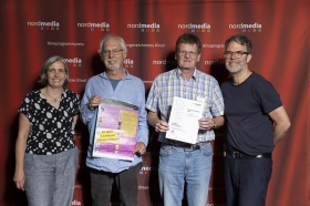 nordmedia Kinoprogrammpreis 2024 im CITY 46/ Kommunalkino Bremen: LichtSpiel Schneverdingen (v.l. Petra Schleuning, Wolfgang Voigt, Ulrich von der Heide, Robert Thalheim)