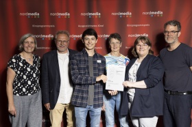 nordmedia Kinoprogrammpreis 2024 im CITY 46/ Kommunalkino Bremen: Cinema Salzgitter-Bad (v.l. Petra Schleuning, Claus Griesbach,  Jakob Tillig, Ursula Liebscher, Bianca Schaare, Robert Thalheim)
