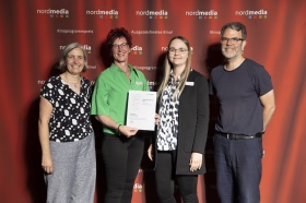 nordmedia Kinoprogrammpreis 2024 im CITY 46/ Kommunalkino Bremen: Filmpalast	Schwanewede (v.l. Petra Schleuning, Heike Garbade, Katrin Garbade, Robert Thalheim)