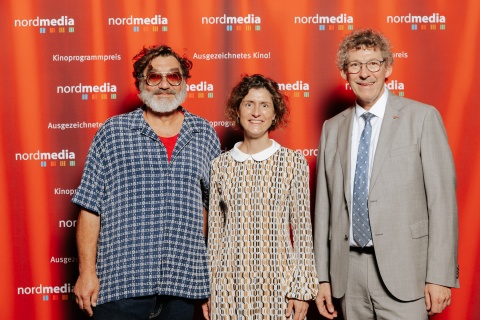 Schauspieler Heiko Pinkowski, nordmedia-Geschäftsführerin Meike Götz und Staatssekretär Frank Doods, Chef der Niedersächsischen Staatskanzlei und Aufsichtsratsvorsitzender der nordmedia. 
©nordmedia /André Germar