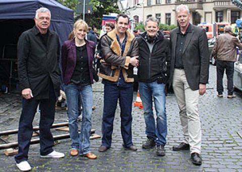 Richard Claus (The Surprise BV), Anette Unger (Riva Film), Hauptdarsteller Jeroen van Konigsbrugge, Regisseur Mike van Diem und Jochen Coldewey (nordmedia)