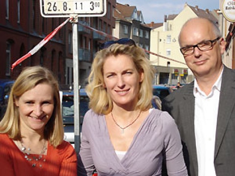 Kerstin Ramcke von  Studio Hamburg mit Darstellerin Maria Furtwängler und Thomas Schäffer von der nordmedia