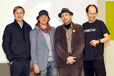 das Team von FRAKTUS (v.l.): Sebastian Schultz (Cutter), Lars Jessen (Regie), Klaus Maeck (Produktion) und Piet Fuchs (Darsteller)