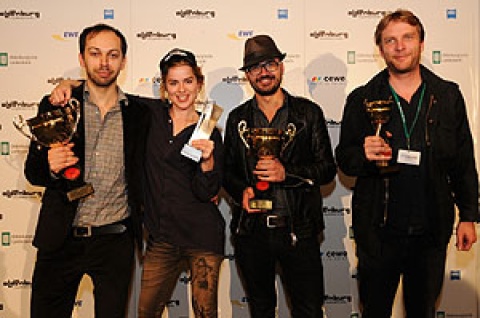 die Preisträger des German Independace Awards: Tom Lass, Martina Schöne-Radunski, David Perrault, Patrick Baumeister