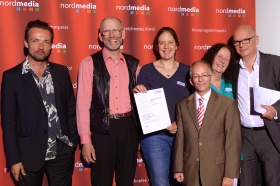 Kinoprogrammpreisverleihung 2015: Carolinenhof Kino, Aurich/Kinocenter, Leer/Germania Lichtspiele, Meppen/Apollo Kino, Norden/Kino Papenburg; 
Foto: nordmedia/Hans-Georg Schruhl