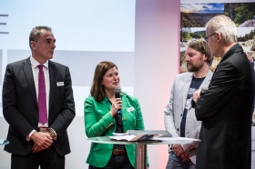 Initiative "Drehort Harz" im Rahmen von der nordmedia talk & night Berlinale 2016 | v.l.:   Peter Gaffert, Oberbürgermeister der Stad Wernigerode, Helena Galanakis, Leitung Marketing & PR, Goslar Marketing GmbH, Benno Pastewka, Locationscout, Jochen Coldewey, Bereichleiter Förderung nordmedia