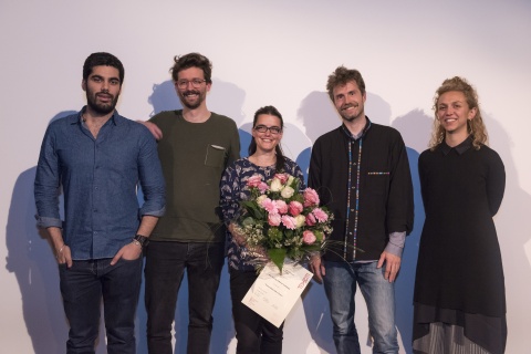 v.l.: Kabir Mehta, Ulrich Ziemons , Elise Florenty, Marcel Türkowsky  (EMAF Award), Frederica Patti