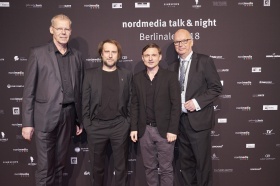 Jochen Coldewey und Thomas Schäffer mit Bjarne Mädel und Florian Lukas