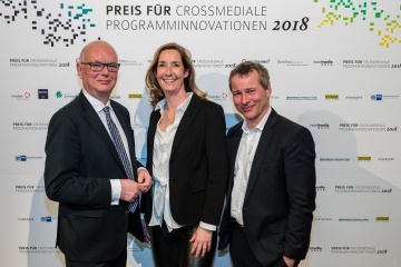 Die auslobenden Partner Thomas Schäffer (nordmedia), Cornelia Holsten (Bremische Landesmedienanstalt) und Jan Weyrauch (Radio Bremen).