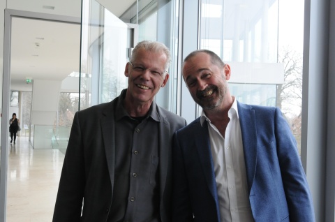 Jochen Coldewey, nordmedia, mit Produzent Martin Zimmermann beim Setbesuch in Haren (Ems) © Harry de Winter